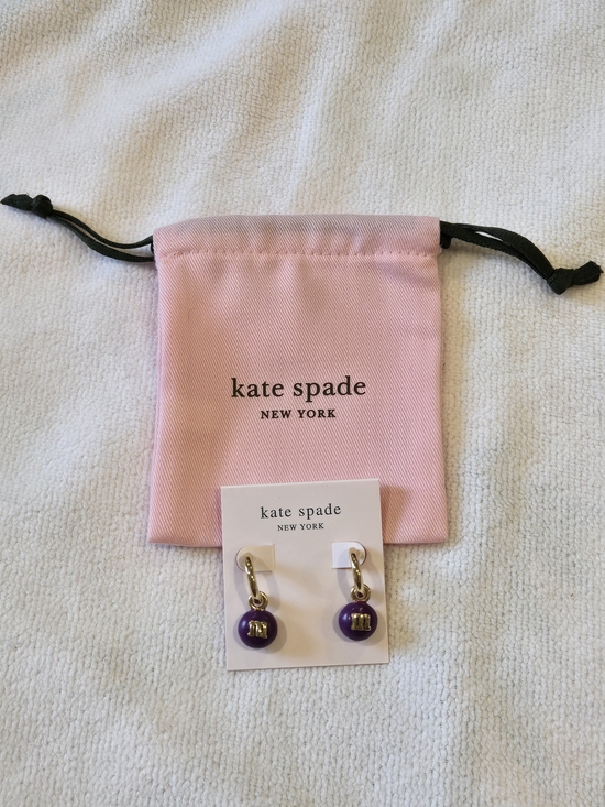 kate spade Jewelry - M&M x kate spade NWOT Purple and Gold M&M Drop Earrings with Dust Bag